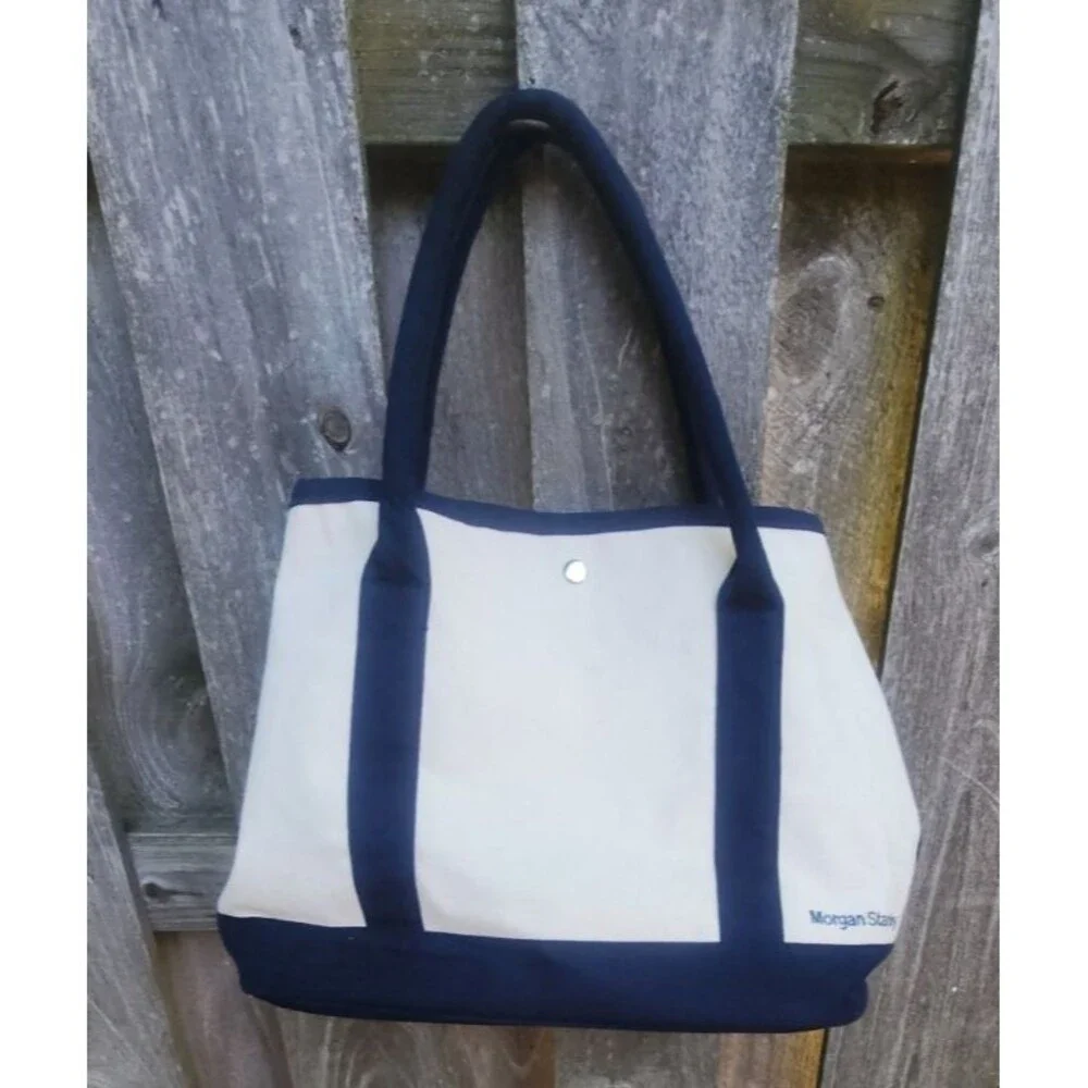Morgan Stanley Scarborough & Tweed Canvas Snap Boat Tote Bag – Navy Trim